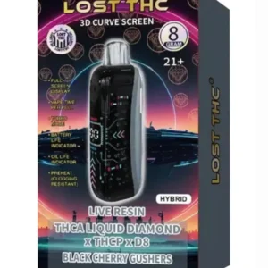 black cherry gushers lost thc liquid diamond thca x thcp x d8 live resin disposable 8g